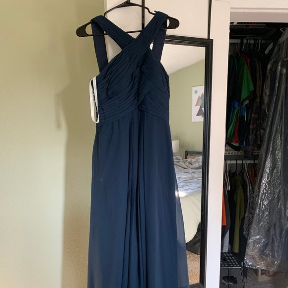 Azazie Navy Blue Bridesmaid Dress- size 8 - Picture 1 of 5